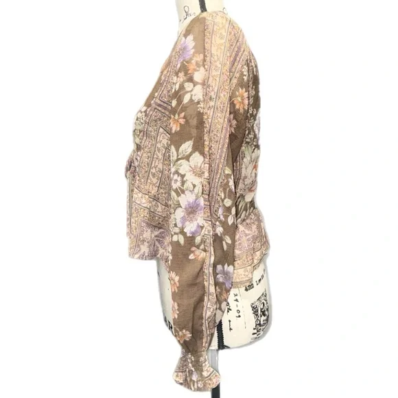 American Eagle - Boho Cottagecore Patchwork Floral Peplum Blouse - Size Small - Picture 4 of 10